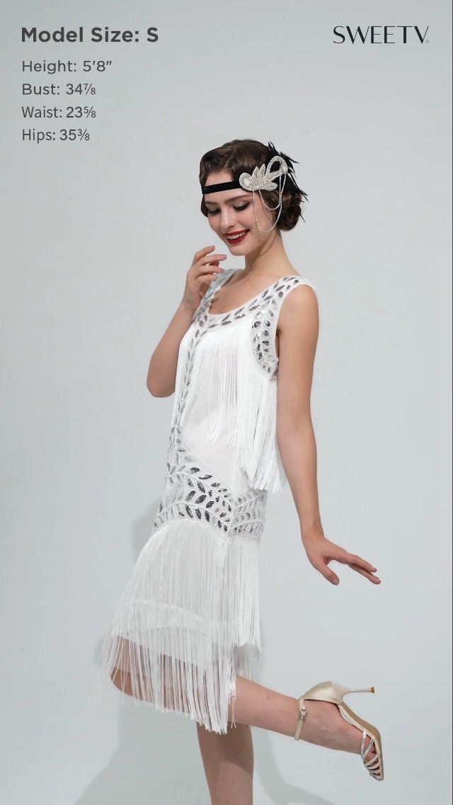ビューティページ/M Amazon.com: SWEETV Great Gatsby Dresses for Women Scoop Neck White